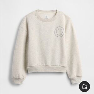 GAP white gray Dolman Sweatshirt Crewneck with Subtle Smiley
